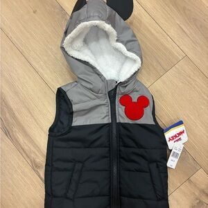 Disney Junior Mickey Puffer Vest Lined Black Gray Red 2t NWT